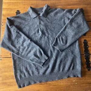 Men’s Lands End Gray Cashmere Sweater Collar Size Large L